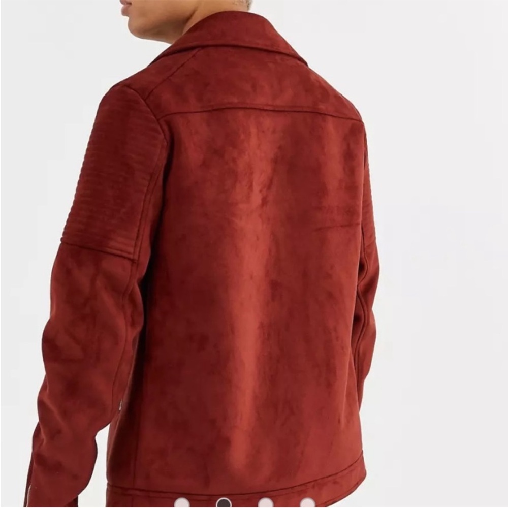 ASOS Rust Red Suede Biker Jacket - Picture 3 of 10